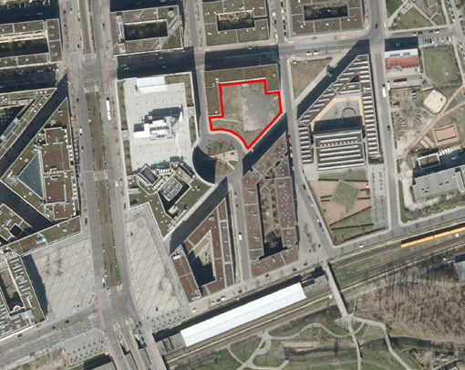 Fläche für den Erweiterungsbau der Alice Salomon Hochschule (ASH), Luftbild: SenStadtUm