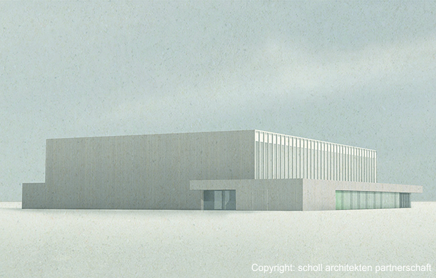 Grafische Darstellung der Sporthalle des Lily-Braun-Gymnasium; scholl architekten partnerschaft 